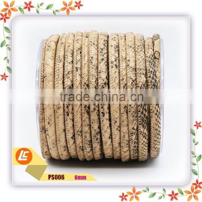 Green 6mm real fashion snakeskin leather cord stitched outside