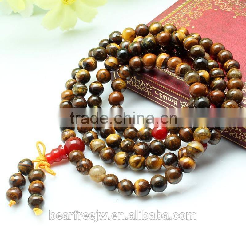 Tibetan Buddhist 108 Beaded Bracelet Natural Tiger's Eye Prayer Beads Wrist Meditation Mala Bracelet