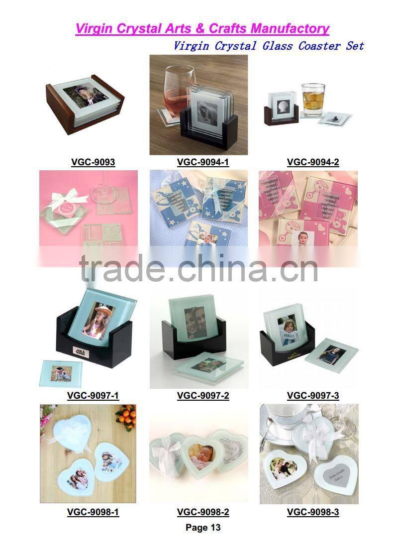 Glass photo frame coaster, table mats with leaves printed for home decor