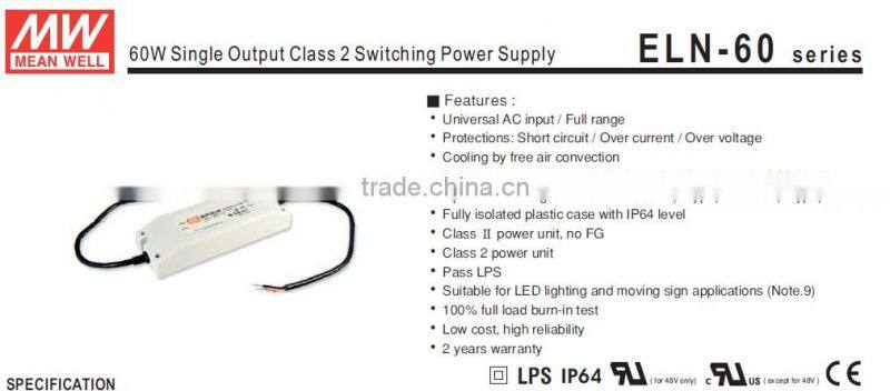 Meanwell ELN-60-9 45w 9v 5a led driver 9vdc waterproof led power supply 45w