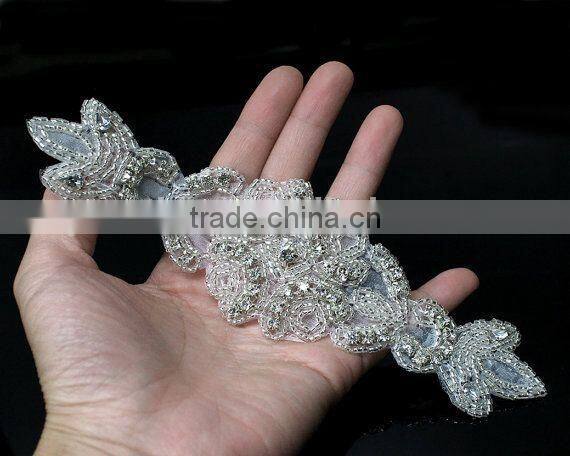 Bridal beaded rhinestone appliques to sew for wedding dresses and iron on rhinestones appliques wholesale