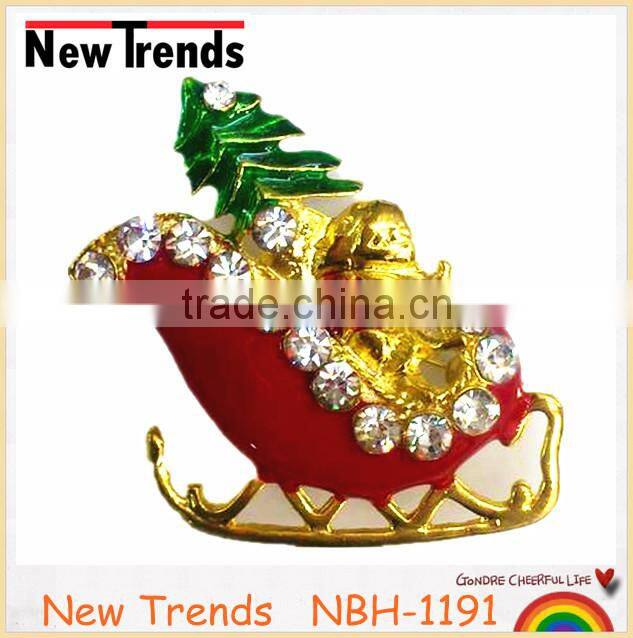 Decorative flashing Christmas bell brooches with colorful crystal stones
