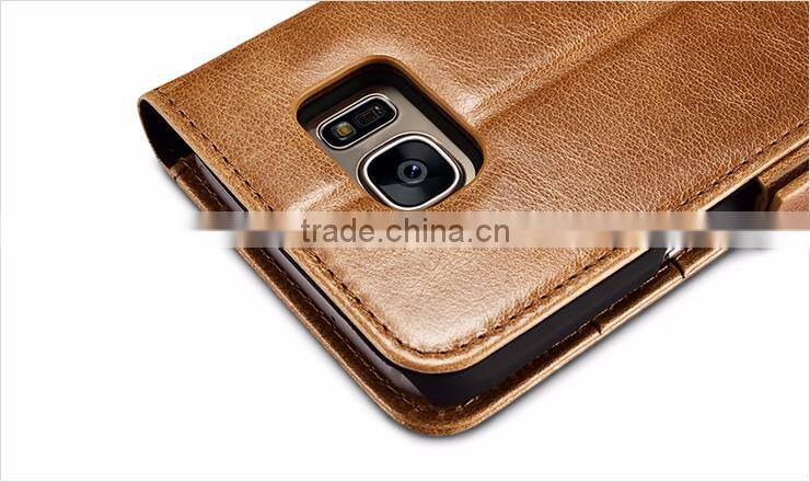 ICARER Genuine Leather Wallet Case for Samsung Galaxy S7 with Card Slots and Stand Function