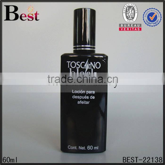 silk printing 60ml shiny black glass perfume bottle with shiny balck sprayer