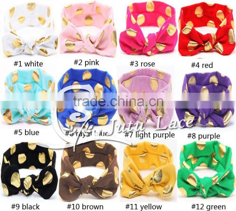 New Full Head Cover Head Turban Head Wrap Hair accessories, Wholesale gold foil dot bunny ear Dot Turban Headbands