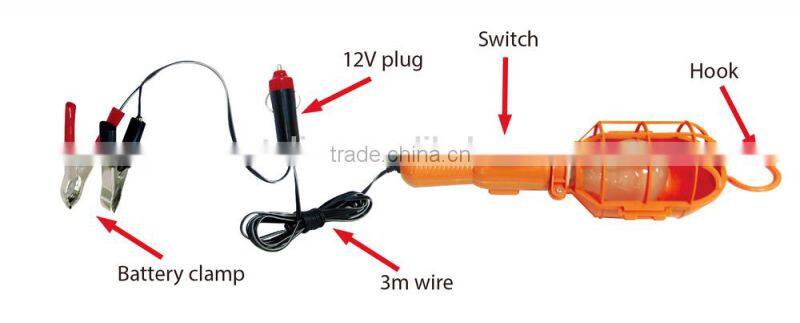 12V working lamp with 3m wire and 2 battery clamps