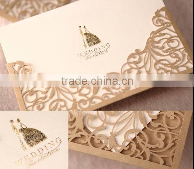 white round craved pearly-lustre golden plating Wedding Invitation Card and envelope