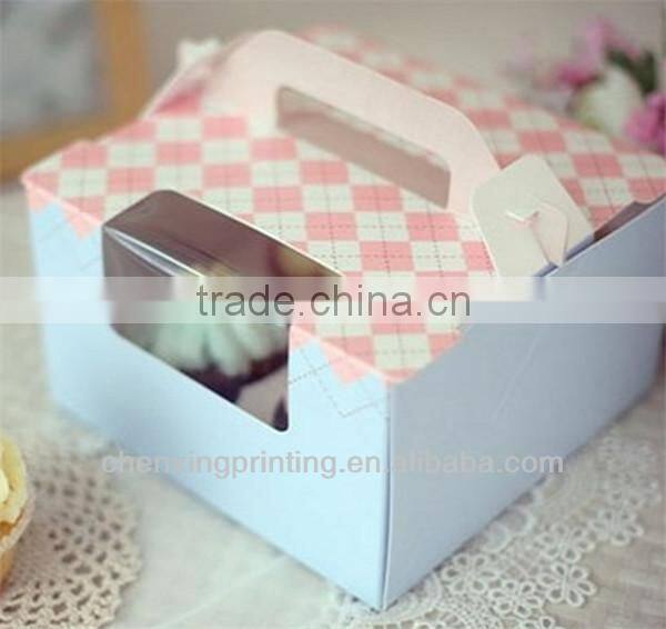cheap 300g brown or white kraft paper cake box with handle ,