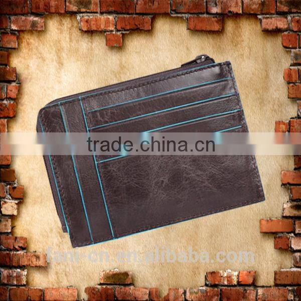 Contrast color design leather zipper wallet with credit card holder