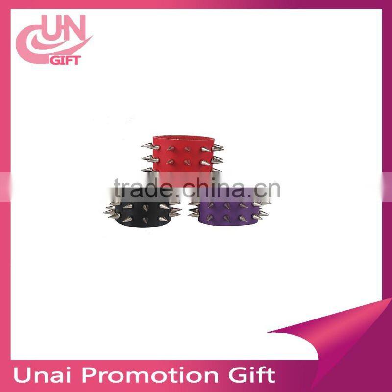 Unique Four Row Cuspidal Spikes Rivet Stud Wide Cuff Leather Punk Gothic Rock Unisex Bangle Bracelet