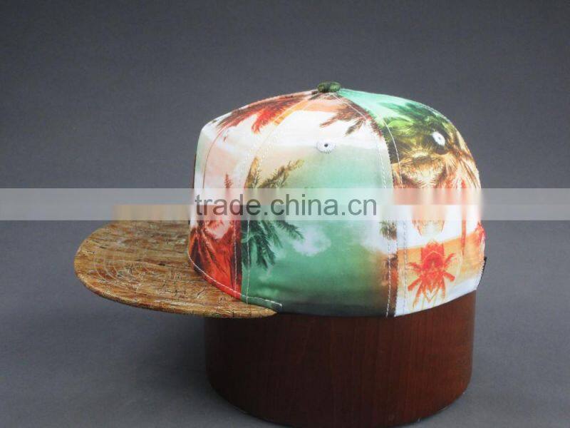 Heat transfer print 5-panel snapback cap with PU label