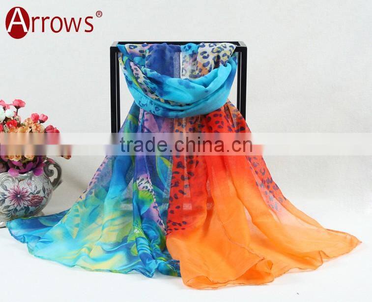 2015 Custom Lady Fashion Cotton Voile Shawl and Scarf Fresh Leopard Peony Printing for Spring Autumn