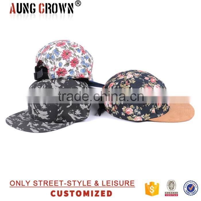 Flat Brim Custom Floral 5 Panel Hat Manufacture