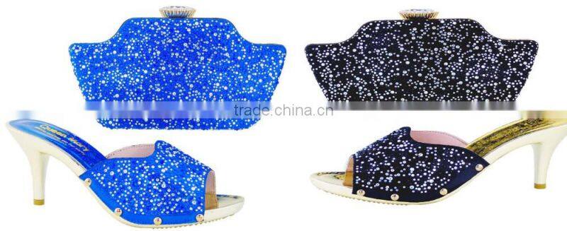 Thin heel women slippers mix italian designe bag shoes and bag set for lady