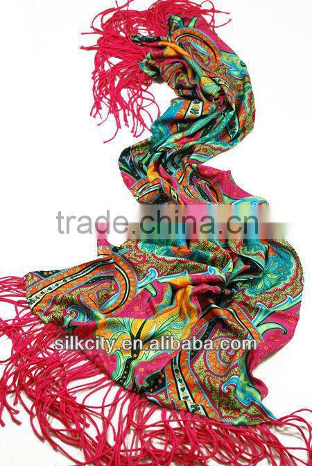 twill long silk shawl fringe with cashew