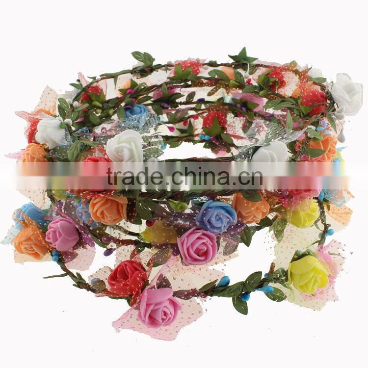 Yiwu factory manufacturer floral hairband ,6 flowers tiara/crown headband for woman