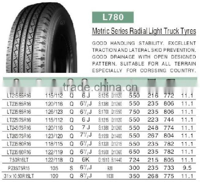 Metric Series Radial linglong Light Truck Tyre LT215/85R16 LT235/85R16 LT225/75R16 760R16LT