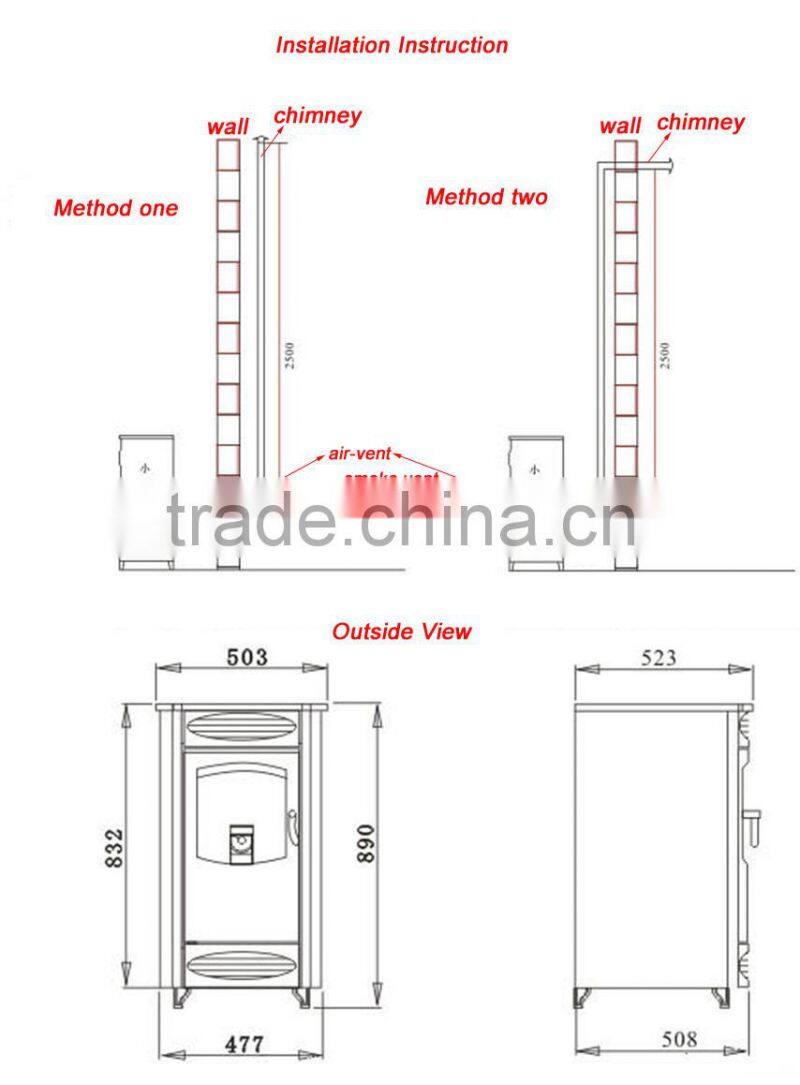 high efficient pellet stove from poland/ stove with chimney/ pellet stove with remote control