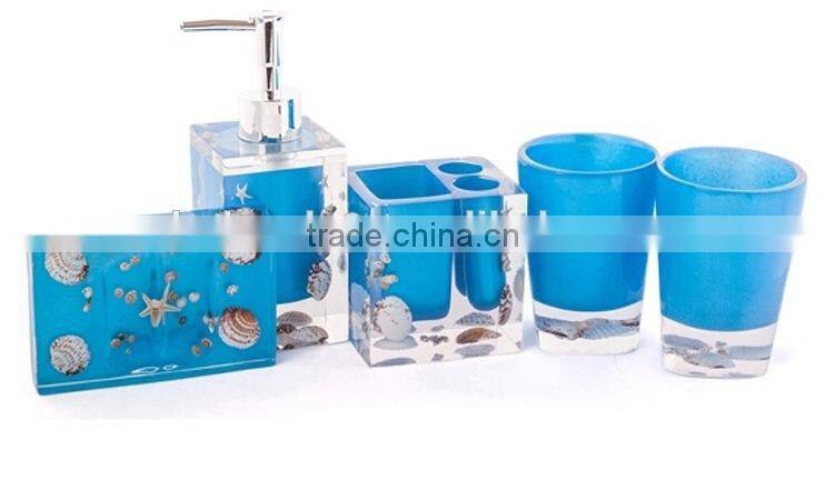 2015 Ocean Series shell Design Resin Bathroom Accessories Set , bathroom accessory set