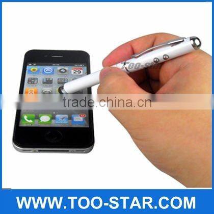 Universal 3 in 1 capacitive touch screen stylus pen with laser pointer and flashlight
