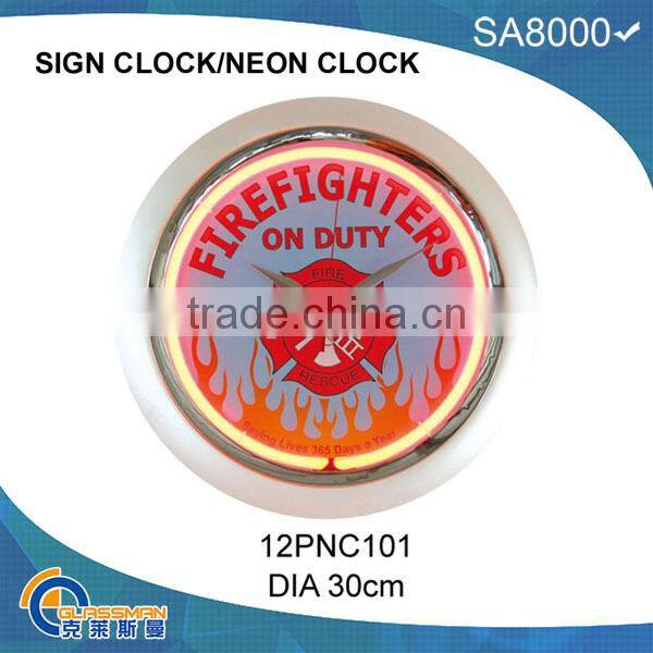 neon light wall clock with chromed shell