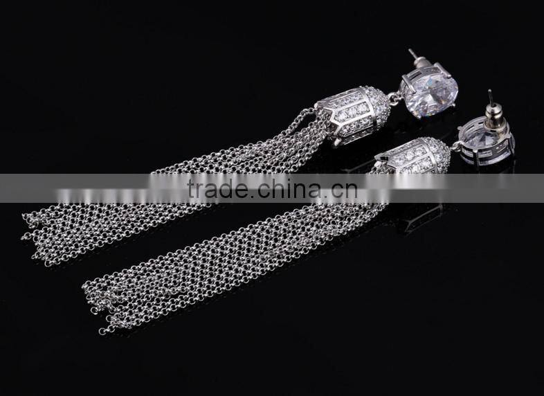 Wholesale Stock Small Order Fashion Women Long Tassels Zircon Earrings