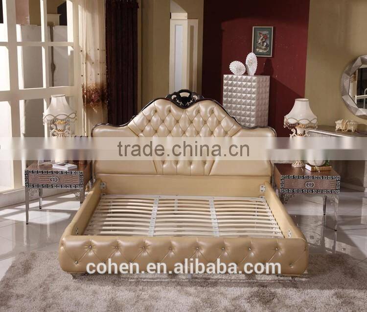 generous hotel decoration top grain leather double bed set for bedroom furniture