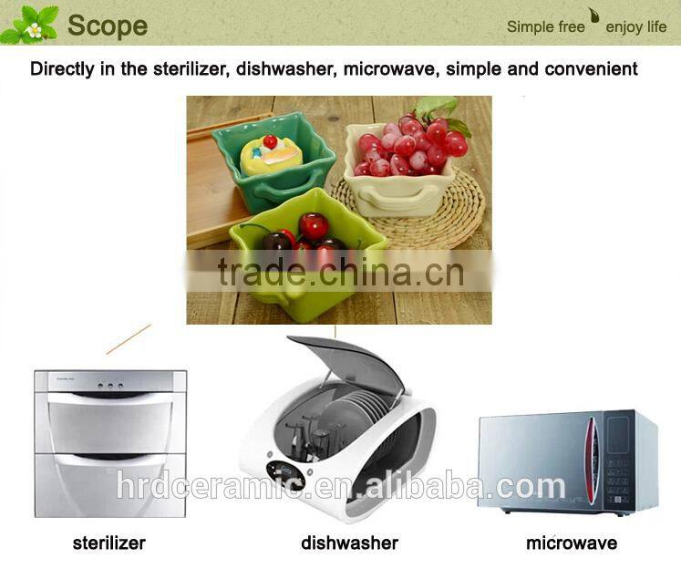 New style decorative bakeware square shape ceramic bakeware with handles