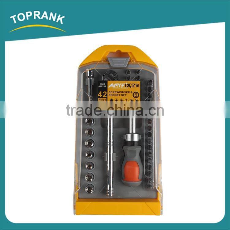 42pcs Screwdriver and socket set, professional combination ratchet socket set