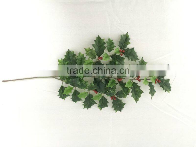 Artificial holly plant branch with red berries