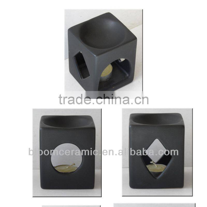 Square black ceramic incense burner