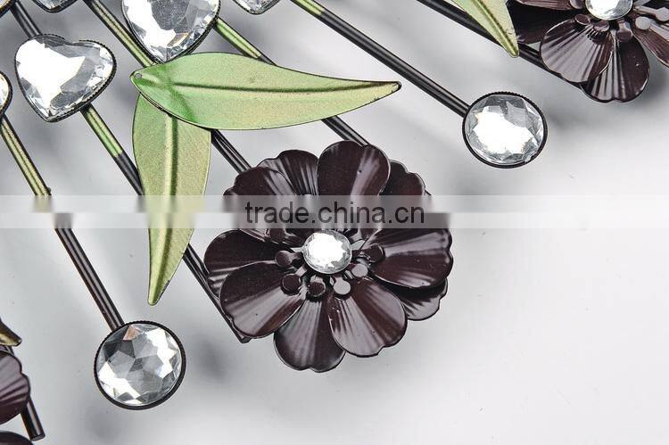 Red flower metal heart wall digital clock