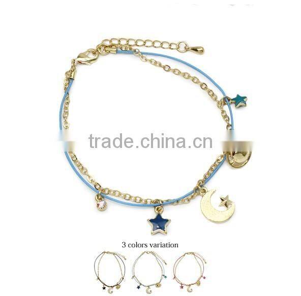 goldfill round smiling face charm bracelet tiny rhinestone charm bracelet colorful rope gold chain layered bracelet