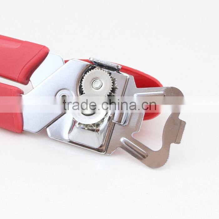 Red Plastic Handle Easy to Grip Can Opener Includes Bottle Cap Opener and Can Tab Lifter