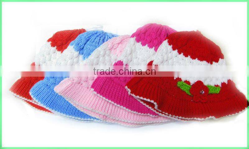 kintted wool kids hat with flower/pastorale flower hat