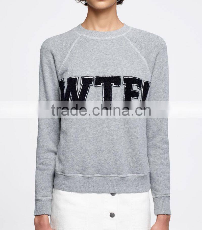 Tops for women round collar long sleeves word embroidered patchwork blouse for autumn/spring