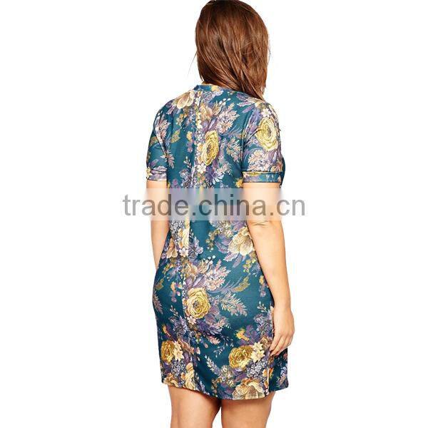 2016 Stylish T-Shirt Dresses Chic Floral Printed Textured Plus Size Women Dress