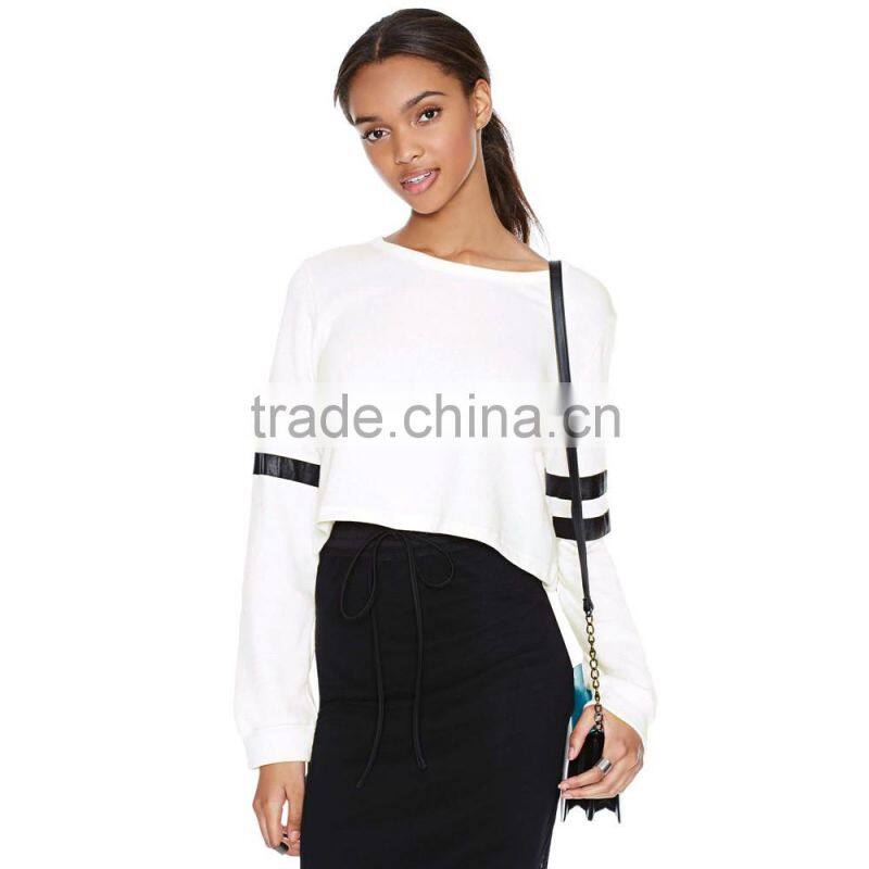 New hip hop Women Crop Tops Patchwork Long Sleeve Casual Loose Pullover bomber Sweatshirt