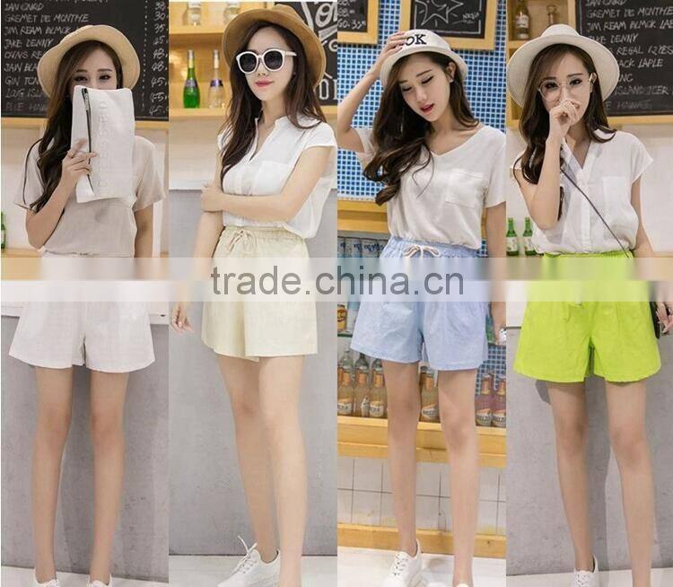 2016 wholesale adult crepe spandex shorts with pockets tie waist detail shorts custom