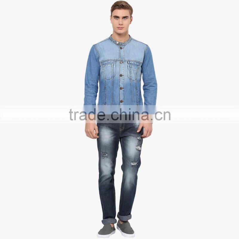 light blue denim custom men casual jacket best selling