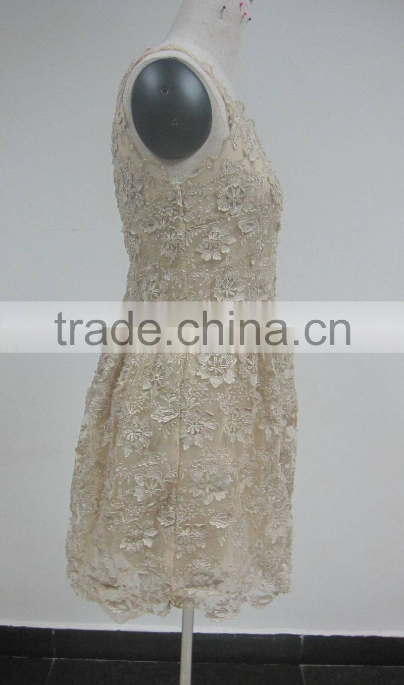 machine made sleeveless young ladies crochet lace evening party mini dress