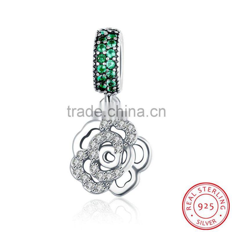 Hotsale charm accessory AAA+ zircon sterling silver hollowed flower pendant for neckalce