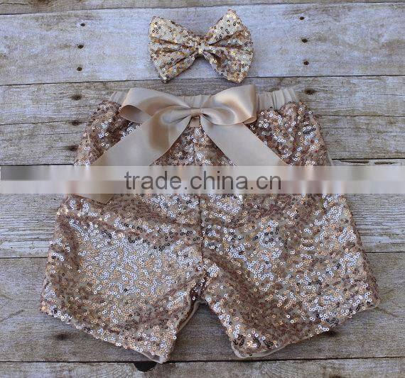 Fashion Newborn Baby Clothes Kids Girls Gold Sequin Matching Shorts With Bow Children Leggings