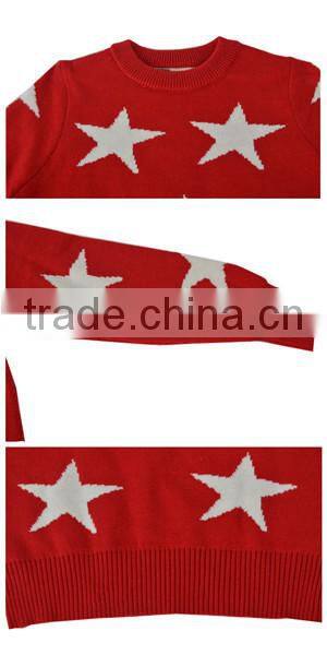 Girl's cotton two-stone jacquard long sleeve pullover sweater