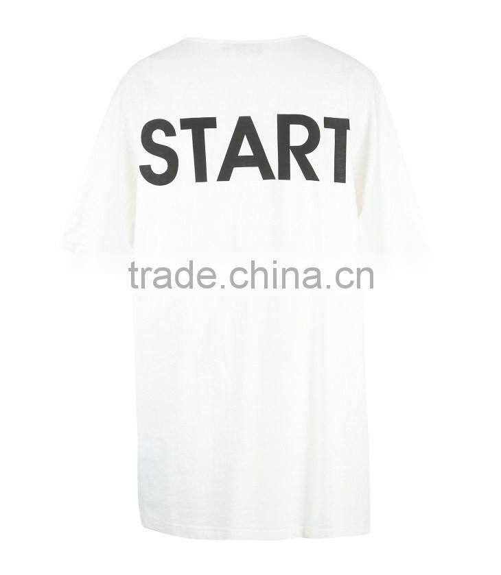 2017 wholesale white t-shirt custom screen printing longline t shirt