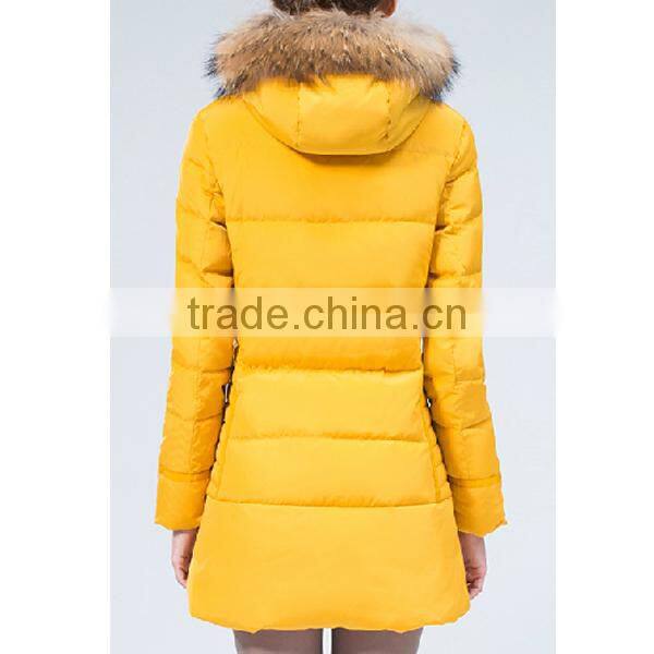 2015 New Listing Women Long Warm Down Coat With Fur Hoody