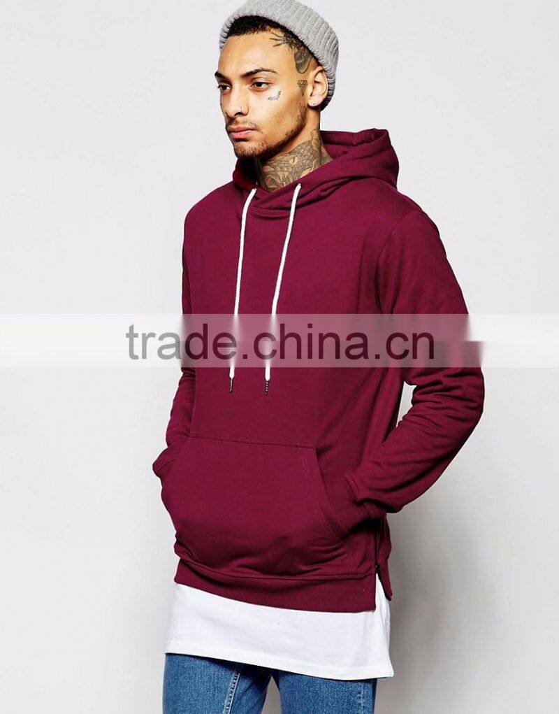 Hot sale long sleeve men's hoodies wholesale side zip oversized hooodies 2016