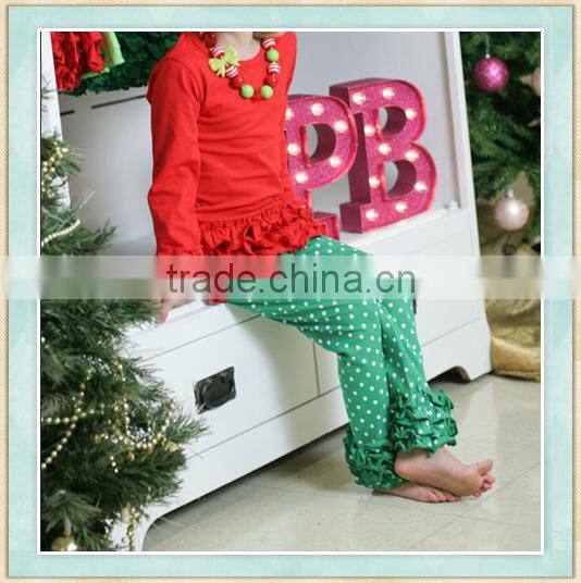 2017 Fall children boutique clothing red ruffle green white dots pants girl set Christmas outwear fashion clothes