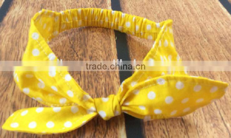 Latest fancy elastic soft stripe cotton bow tie custom children headband rabbit ears bowknot hair tie headband
