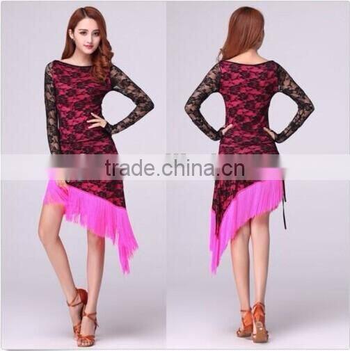 Lace Fringe Latin Dance Dress 2 pcs Costume, various color